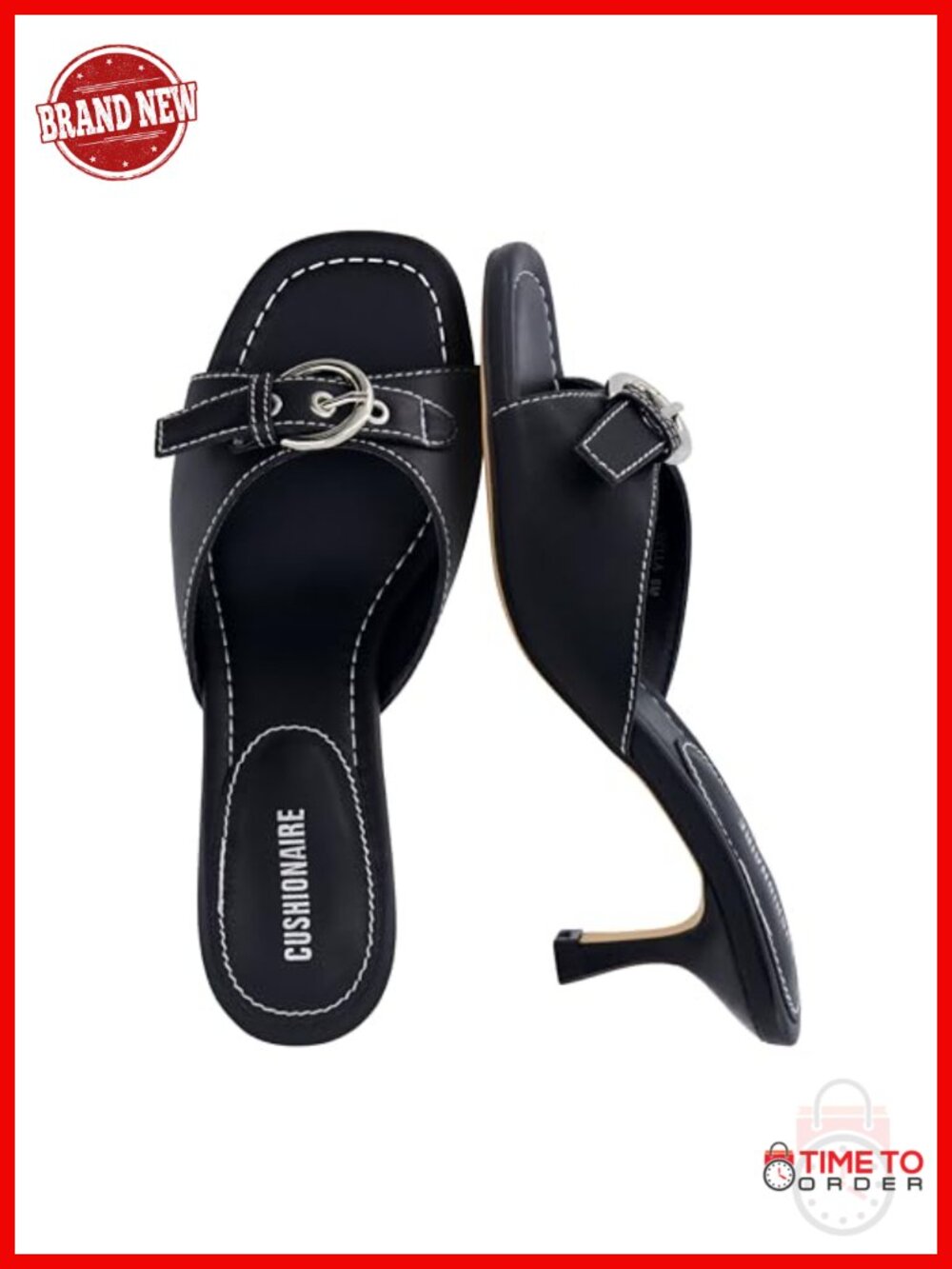 Kitten Heel Mule Sandals with Buckle Accent Open Toe Dressy Heels